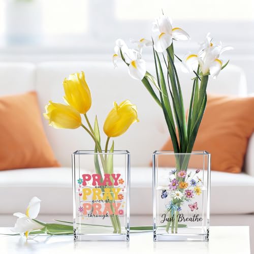 Just breathe 2 Pack Acrylic Cosmetic Pencil Pen Holder Cup, Hope Inspirational Makeup Brush Organizer Holder, Women Faith Gifts, Christian Encouragement Gifts for Women Mom Daughter Teacher - style: Pray Breathe 2