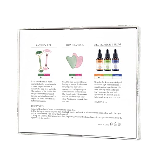 NEUTRIHERBS Jade Gua Sha & Face Roller & Vitamin C Serum Facial Tool Set(3 in 1 Kit), Home Face Massager for Wrinkle,Fine Line,Puffiness,Firm Smooth Relax Skin -- Green - color: Green