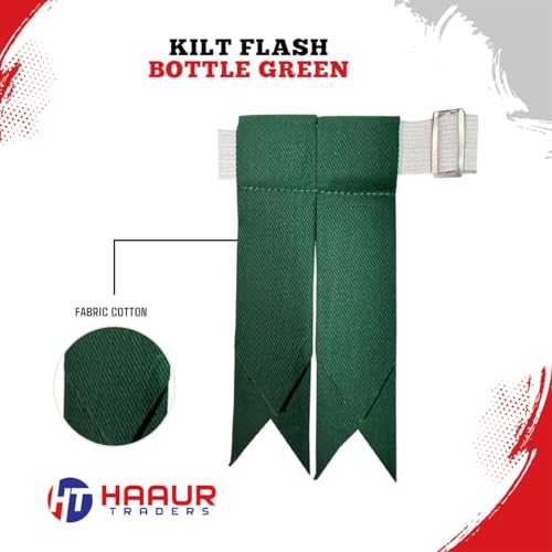 Men's Men's Tartans Kilt Flashes with Heavy Buckle Elastic Adjusters Fit - color: Bottle Green