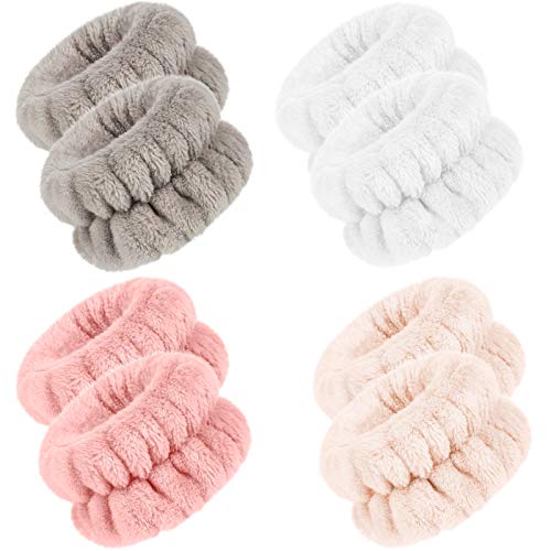 Chuangdi 4 Pairs Wrist Bands for Washing Face Microfiber,Stylish Colors - color: Stylish Colors