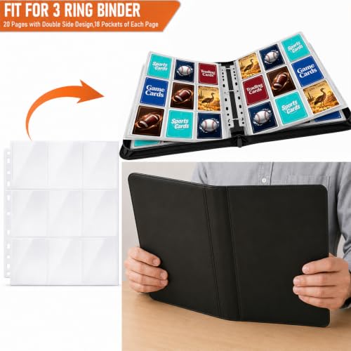 9 Pocket Page Protectors,Double-Sided Trading Card Sleeves for 11 Ring Binder,Acid-Free Baseball Cards Holder, Protective Pages Sheets for Collectible Games, Sports Cards(100PACK, Clear, Side-Loading) - color: Clear, size: Side-Loading