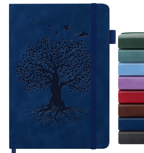 Lined Journal Notebook for Women Men, A5 Hardcover Leather Journals - color: A-Tree-Dark Blue, size: 1 Pack-A5（5.8"×8.3"）