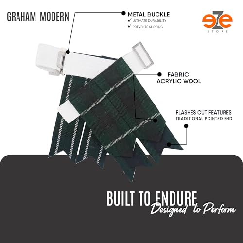 EZE Kilt Flashes for Men with Heavy Buckle Adjusters, Plain & Tartan Kilt Sock Flashes Acrylic Wool - color: Graham Modern