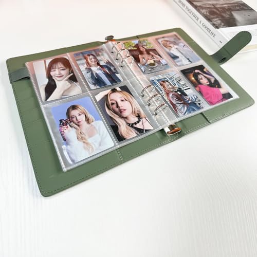 A5 Kpop Photocard Binder, 6 Ring Binder Collector’s Album with 240 Card Slots, PU Leather Cover for Organizing K-Pop, Trading Cards, Game Cards & Memorabilia (Olive Green) - color: Olive Green