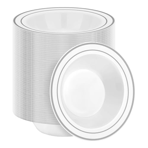BESTSTAR 200 Pack Disposable Soup Bowls with Silver Rim - color: Silver, size: 200 pack