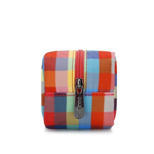 E-Tree Cute Makeup Bag,Travel Make up Pouch for Purse,Zipper Toiletry Cosmetic Brush Skin Care Case for Women Man,Tech Electronic Organizer,Small Canvas Storage for Personal Items,Colorful Checkered - color: Colorful, style: 7.8" X 3.9" X 3.9"