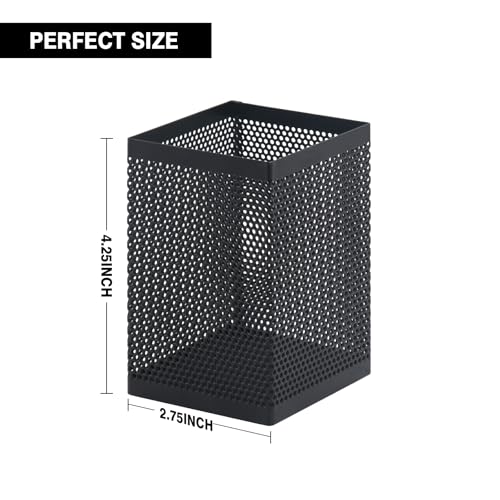 Comix Mesh Pen Holder Desk, Wire Pencil Holder with Foam Pad and Non-Slip Bottom Office Supplies Desk Organizer for Home Office School, 1 Pack - color: Square-1 Pack