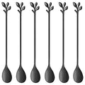 AnSaw 6-Piece Elegant Black Leaf Long Handle Teaspoons - 7.4" - color: Black