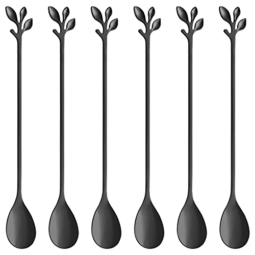 AnSaw 6-Piece Elegant Black Leaf Long Handle Teaspoons - 7.4" - color: Black