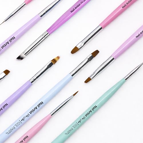 GELPARTY 21 Pcs Pastel Nail Art Brush Set for Gel Polish, Acrylic & Ombre – Professional Detail Liner Brushes, Dotting Tools, Silicone Sculpting Pens & Gradient Painting Kit for DIY Manicure