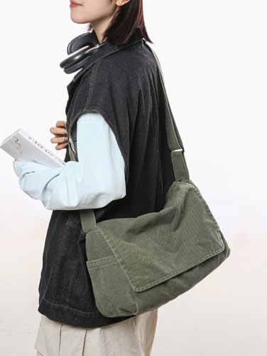 Messenger Bag for Women Men Satchel Bag Canvas Crossbody Shoulder Bag Casual Sling Bag - color: Grey
