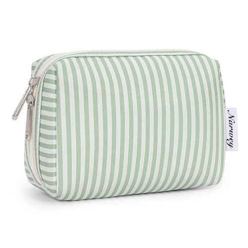 Narwey Small Makeup Bag for Purse, Travel Mini Cosmetic Bag for Women Girls - color: A-Mint Green Stripe, style: Small