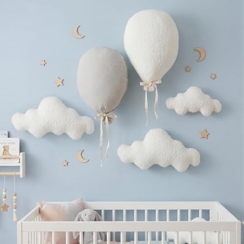 Kathfly 5 Pcs Large Nursery Wall Decor Fabric Cloud Balloon Nursery, Grey - color: Grey