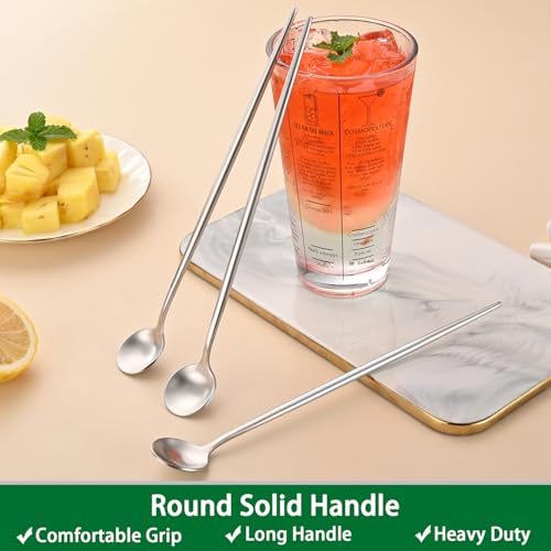 DEHOV 9 Inches Long Iced Teaspoons Set,4 Pieces Stainless Steel 18/10 Latte Spoon,Long Handle Coffee Stirring Spoons,Durable Cocktail Mixing Spoons,Dishwasher Safe Long Spoons For Dessert - color: Silver, size: 9 Inch