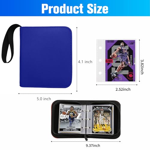 Mini Trading Card Binder for 80+ Cards - Lightweight Portable Top Loading Album with Secure Pockets for TCG, MTG, Baseball, Football, Sports & Game Cards (Blue) - color: Blue