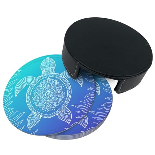 6 Pcs Leather Coasters for Drinks with Holder Bubble Sea Turtle Coaster Sets Drink Table Cup Coasters for Kitchen Coffee Decor - color: Sea Turtle