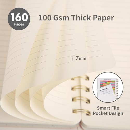 Spiral Notebook-6.10" x 8.19" College Ruled Journal with Inner Pockets and 160 Pages,PU Leather Cover Business Journal, Twin-Wire Binding Notebook Perfect for Office & Home School Supplies - color: 002-Black-1pack, size: A5-160 pages