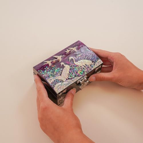 February Mountain Mother of Pearl Small Jewelry Ring Box - Gifts for best friends women, Thank you gifts, mom birthday gifts, Friendship Women Gifts Trinkets Keepsake Treasure box (Purple_Crane) - color: Purple_Crane