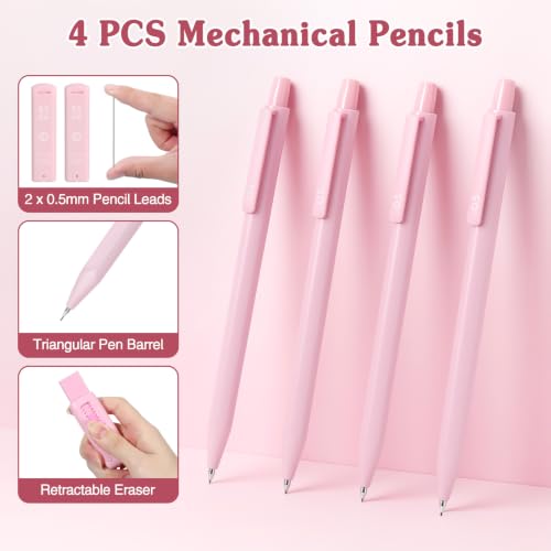 MoKo Pencil Case with Supplies, 49Pcs Aesthetic School Set, Pink - color: Pink-49P
