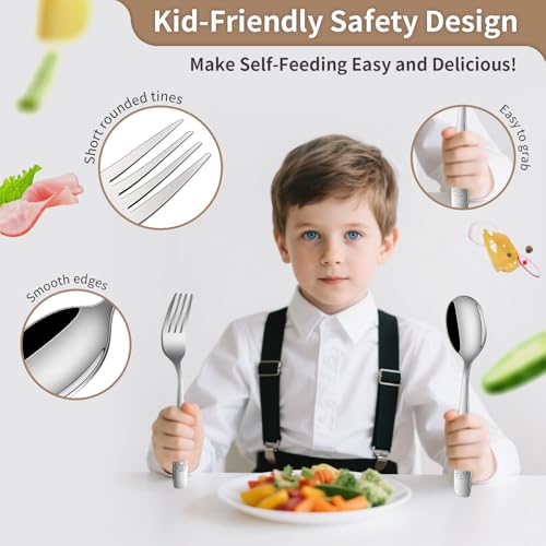 DEHOV Toddler Eating Utensils Set,Set Of 12 Food Grade Stainless Steel Silverware Sets For Kids,Dishwasher Safe Children Small Metal Spoons And Forks Flatware Sets - color: Silver
