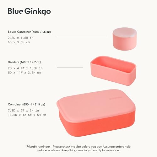 BLUE GINKGO Bento-Style Silicone Lunch Box Set, Coral, Made in Korea - color: Coral