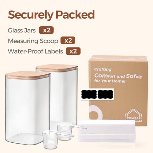 ComSaf Glass Storage Jars with Bamboo Lids 4.6 Qt 2 Pack Large Wide Mouth - color: 4.6Qt-Square-2Pack