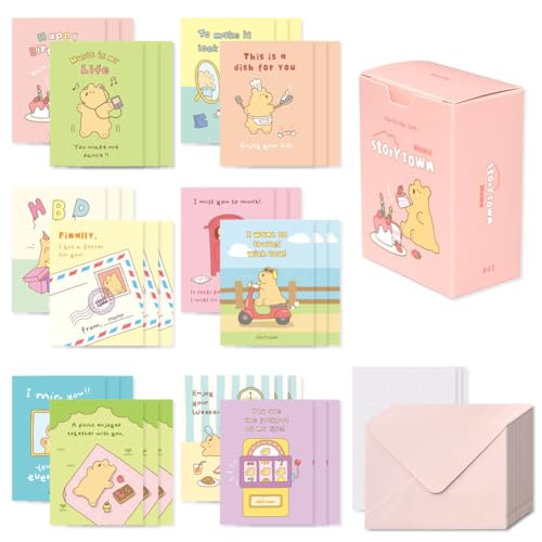 Monolike Day-by-day Card, Storytown Momo - Mix 36 Mini Single cards, 36 envelopes, 36 stickers Package - color: Storytown Momo