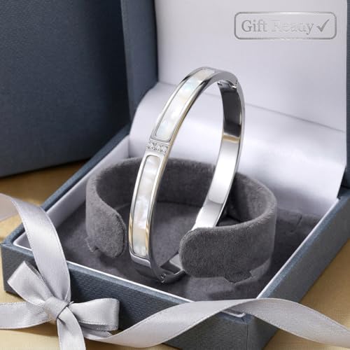 Hinged Bangle Bracelet for Women, Jewelry Gift for Anniversary Birthday - color: Silver
