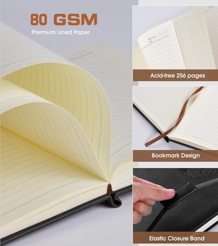 Biuwory Leather Journal Notebook, 256 Thick Lined Pages, Hardcover 8.6"×11" - color: Black, size: Lined-256 Pages (8.6"×11")