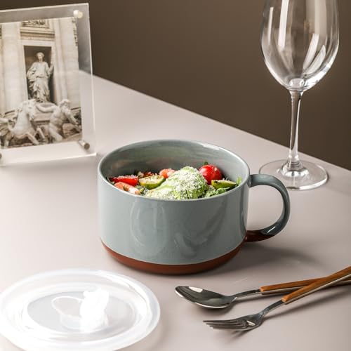 Jumbo Ceramic Soup Bowl with Lid, Microwave Safe - Blue - color: Blue, size: Set of 1