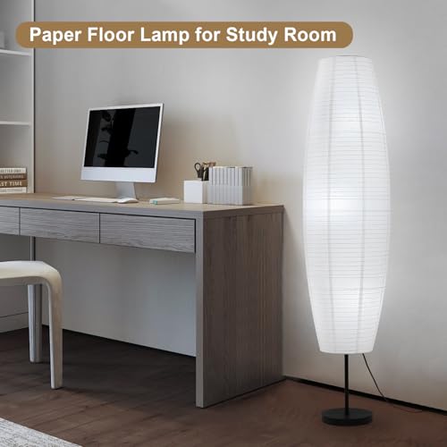Paper Lamp Floor Lamp White Paper Lantern 3-Lights Bulbs Included - color: Oval White & Black