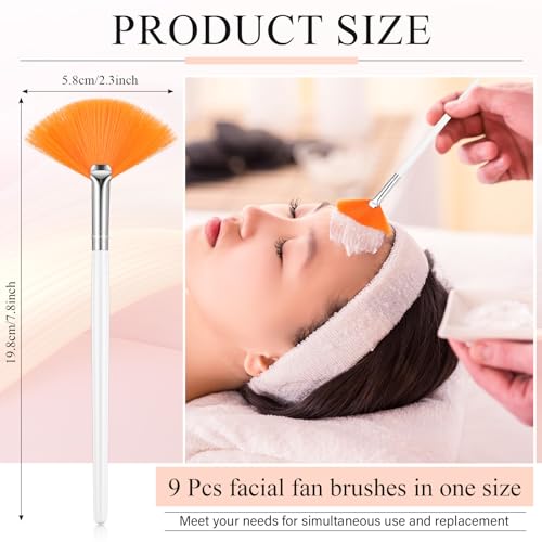 Maitys 9 Pieces Facial Fan Mask Brushes, Pink,Yellow,White - color: Pink,Yellow,White