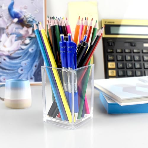 10 Pack Clear Acrylic Pen Holders, Pencil Cup Desk Organizers - color: 10pcs