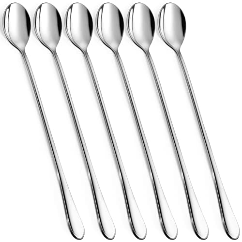 9" Ice Cream Spoons Long Handle Iced Tea Spoons Thicken Heavy Duty 6Pcs - style: 6-Pack