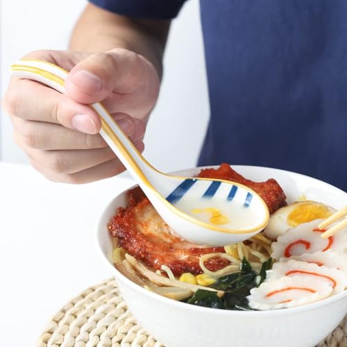 Soup Spoons Set of 4 Japanese Korean Curved Handle Ceramic Ramen Soup Spoon - style: Style 2