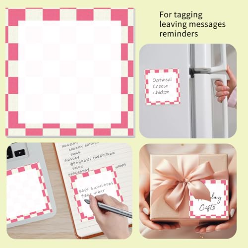 Cute Sticky Notes 3 x 3 in, 2 Pack Self Stick Note Pads with Fun Patterns, Strong Adhesive Memo Pads for Office School Home, 80 Sheets per Pad Pink Checkerboard - color: Pink Checkerboard
