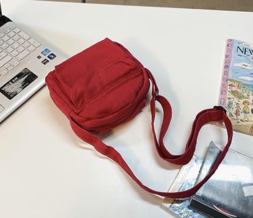 Small Crossbody Bag Cute Purse Mini Canvas Crossbody Purse Phone bag - color: Red