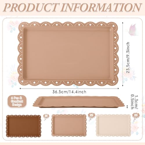 6 Pcs Brown Serving Trays Plastic Food Platters - color: Brown