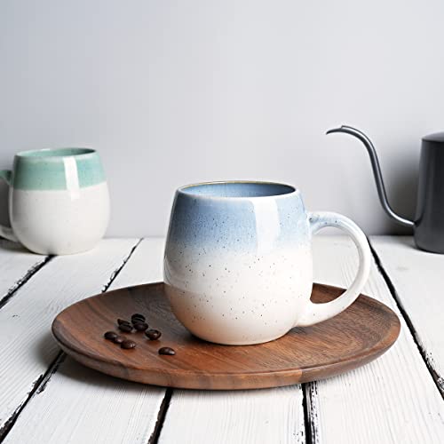 Bosmarlin Large Ceramic Coffee Mug, 21 Oz, Round Big Tea Cup, Dishwasher and Microwave Safe, Egg Shaped Mug, Reactive Glaze (Blue) - color: Blue