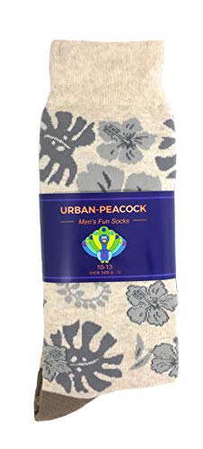 Urban Peacock Men's Novelty Fun Dress Socks Multiple Patterns/Multi-pair Options! - color: Hawaiian Flowers - Beige