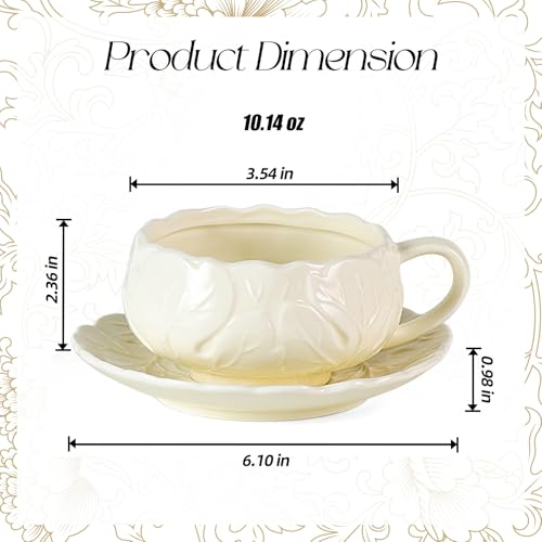 KAMMAK Tea Cups and Saucers Set of 2, 10 oz Porcelain Coffee Cups, SY005 - size: 8CZSY005