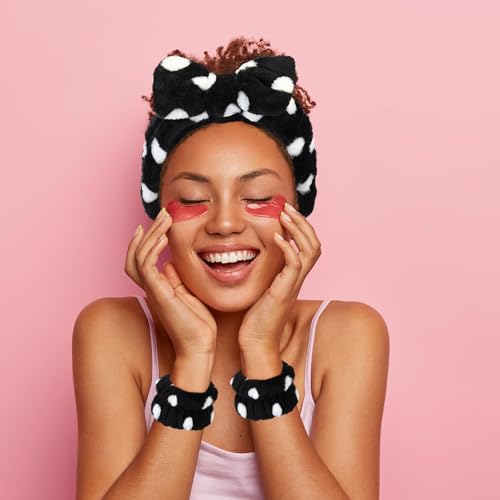 Hanaive 3 Pcs Spa Headband and Wristbands for Washing Face, Polka Dot - style: Polka Dot