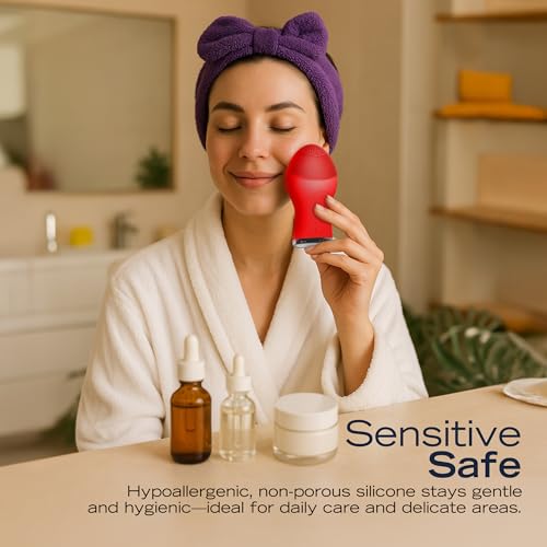 Nautica PC120 Facial Cleansing Brush Made with Ultra-Hygienic Soft Silicone, Waterproof, Rechargeable Vibrating Face Exfoliator Scrub Brush with Sonic Technology for Men & Women - Dancing Red - size: Dancing Red