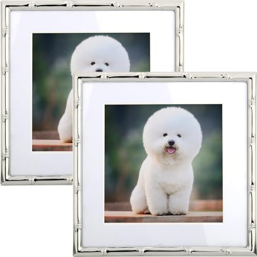 YiPinYin 6x6'' Bamboo Detail Sqaure Silver Metal Picture Frame With Mat for 4x4'' Set of 2, Narrow Silver Plated Photo Frames 4x4'' With Soft Velvet Backing for Desktop and Wall Décor(Silver) - color: Silver, size: 6x6 Mat 4x4 2PK