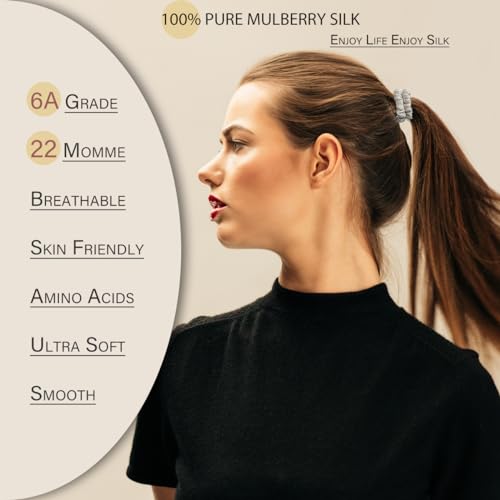 100% Mulberry Silk Hair Ties 4PCS, Silk Scrunchies for Women - color: 4Pcs(Beige*1+Brown*1+Cameo Brown*1+Coral*1)