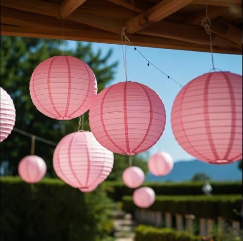 Pink Paper Lanterns Decorative 10pcs Party Hanging Decorations for Bachelorette Wedding Birthday Baby Shower Graduation Anniversary Pink Themed Room Decor DIY Activities - color: Pink