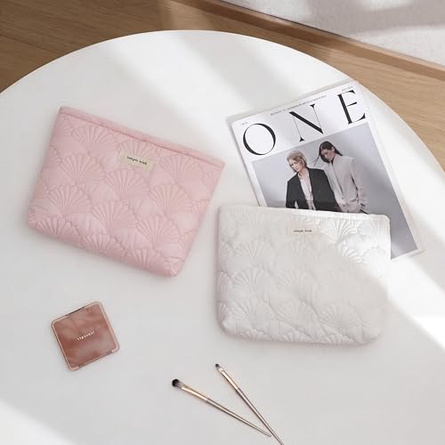 RSRSLEII Quilted Cotton Seashell Makeup bag, Travel Toiletry Bag, Pink - color: 11Pink