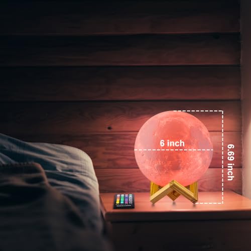 Moon Lamp, 16 Colors Dimmable Rechargeable Night Light, Remote/Touch, 6in - size: 6.0 inch