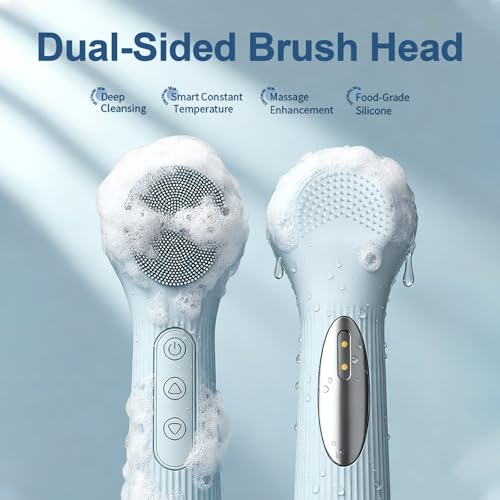 Silicone Facial Brush, Rechargeable Face Scrubber with 3 Vibration Settings, Exfoliator Face Scrubber with Massaging and Deep Cleaning, IPX7 Waterproof Facial Cleansing Brush for Women Men (Blue) - color: Blue
