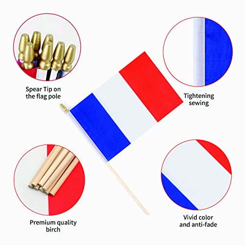 25Pack Small France Flag Handheld Mini French Flag on Stick 5x8 Inch - color: France
